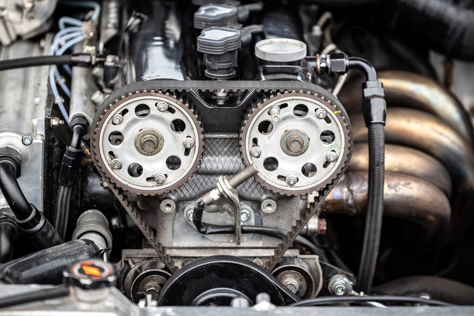 Twin,Cam,Engine,Car,With,Pully,Wheels,And,Cam,Belt Cambelt Replacement On Engine