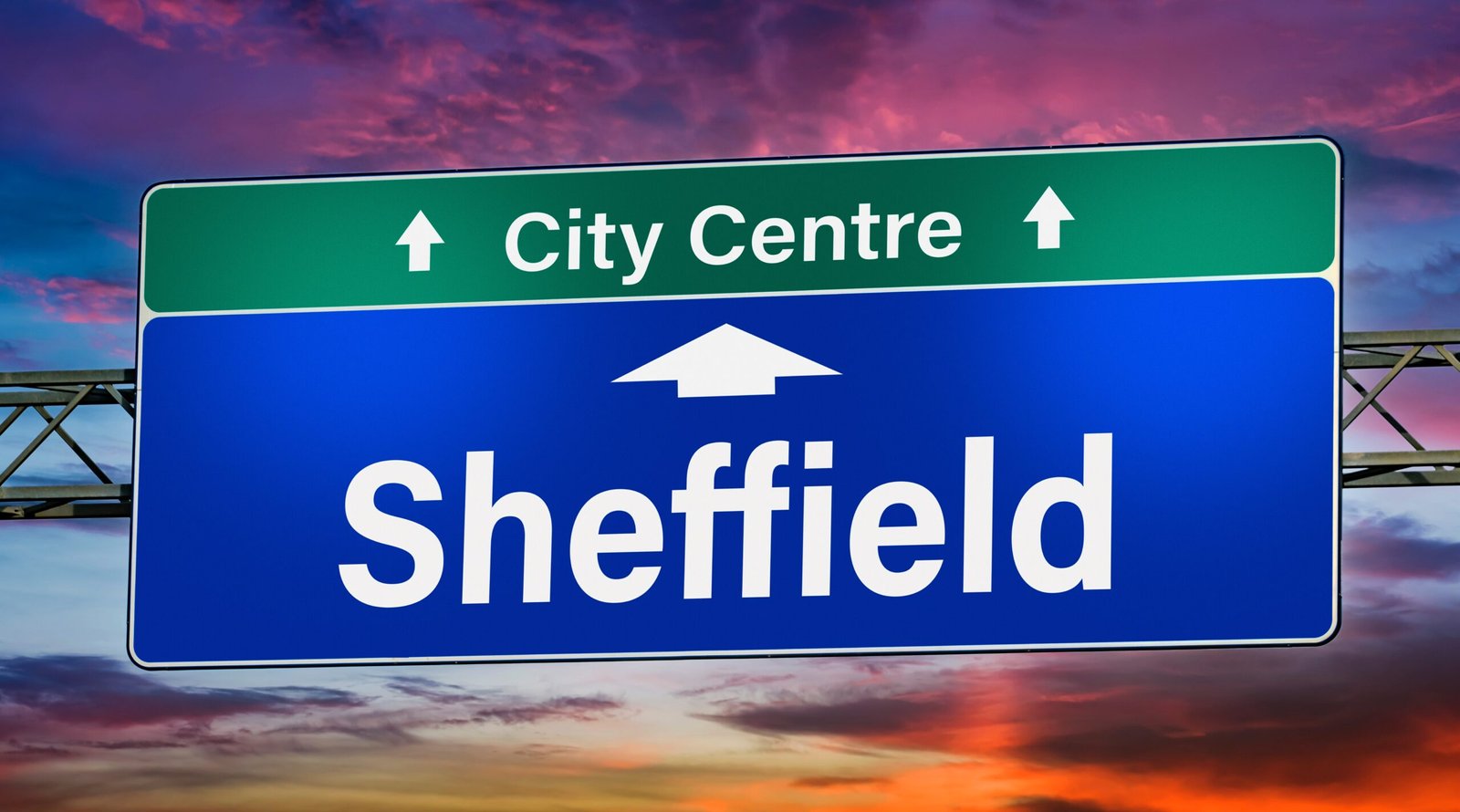 Road,Sign,Indicating,Direction,To,The,City,Of,Sheffield. City of Sheffield Sign