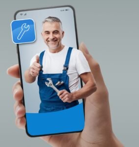 Professional,Plumber,And,Repairman,On,Smartphone,Screen:,Hire,Contractors,Online Professional,Plumber,And,Repairman,On,Smartphone,Screen:,Hire,Contractors,Online
